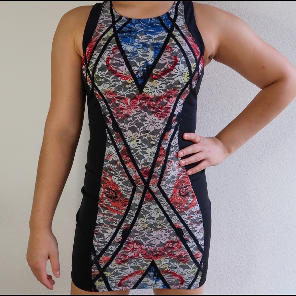 Lace Design Black Mini Dress